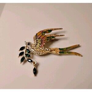 Crystal And Enamel Gold Tone Dove With Olive Branch